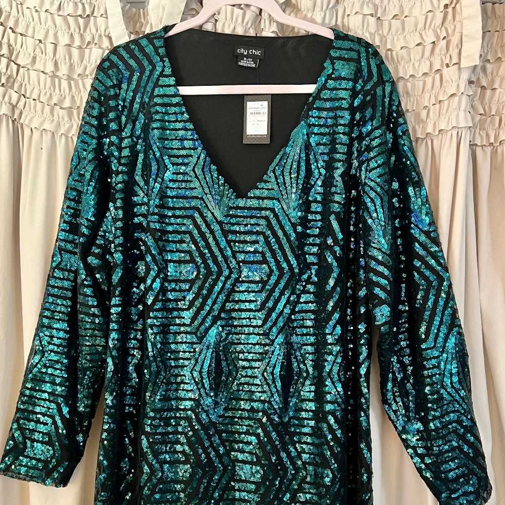 Green Sequins Dress- Plus Size